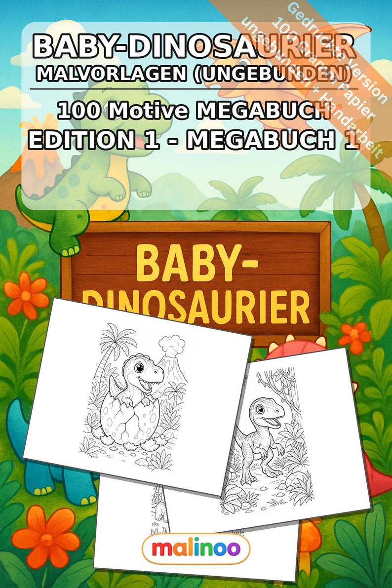 Baby-Dinosaurier Malbuch gedruckt, ungebunden – 100 Ausmalbilder für Kinder – MEGABUCH 01 Edition 1 (DIN-A4) Bild 2