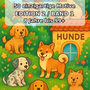 Livre de coloriage de chiens pour enfants – 50 pages à colorier – Téléchargement PDF E1/B1 (DIN-A4) – Cadeau, activité de voyage, anniversaire, pour s'occuper. image 2