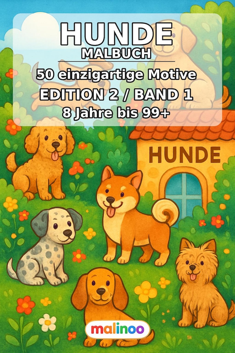 Livre de coloriage de chiens pour enfants – 50 pages à colorier – Téléchargement PDF E1/B1 (DIN-A4) – Cadeau, activité de voyage, anniversaire, pour s'occuper. image 2