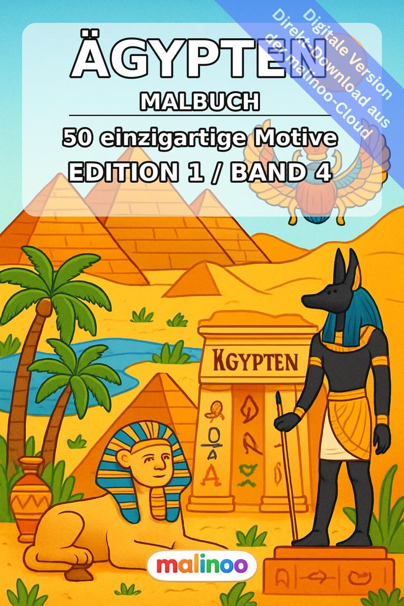 Egypt Coloring Book for Kids – 50 Coloring Pages – PDF Download E1/B4 (DIN-A4) – Gift, Travel Activity, Birthday, Activity image 2