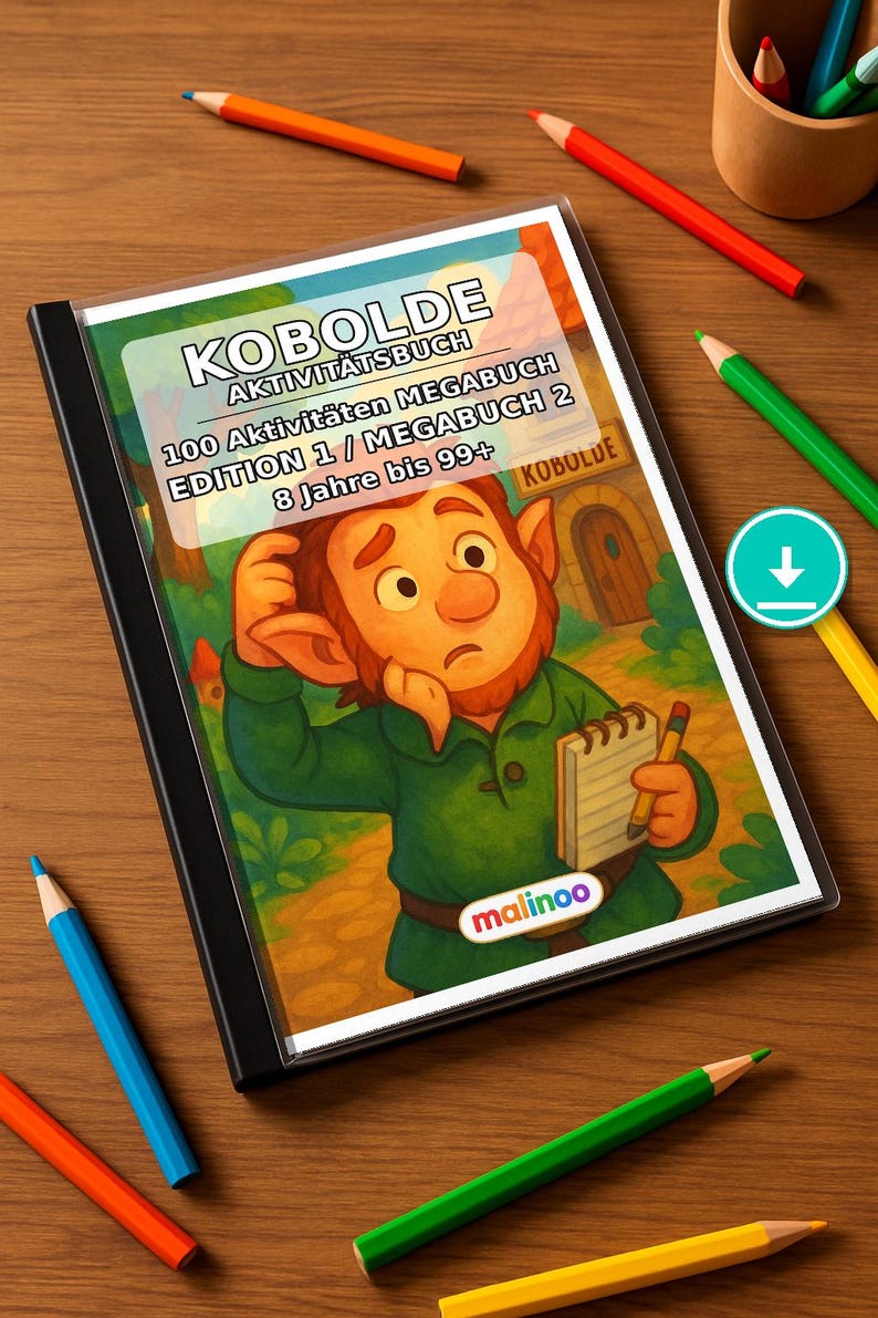 Kobolde Aktivitätsbuch als PDF für Kinder – Mitbringsel für Besuch bei Freunden und Familie – 100 Rätsel- und Aktivitätsseiten E1 Bild 1