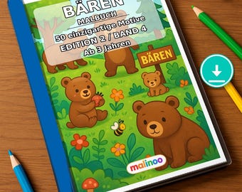 Livre de coloriage d'ours pour enfants – 50 pages à colorier – Téléchargement PDF E1/B4 (DIN-A4) – Cadeau, activité de voyage, anniversaire, loisirs