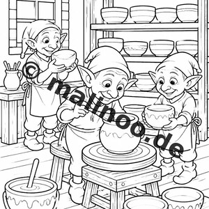 Heinzelmännchen Malbuch Kinder – 100 Ausmalbilder – PDF Download E1/B1 (DIN-A4) – Geschenk, Beschäftigung, Adventskalender, Geburtstag Bild 10
