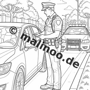 Livro de colorir policial para crianças – 50 páginas para colorir – Download em PDF E1/B5 (DIN-A4) – Presente, atividade para viagens, aniversário, diversão garantida imagem 19