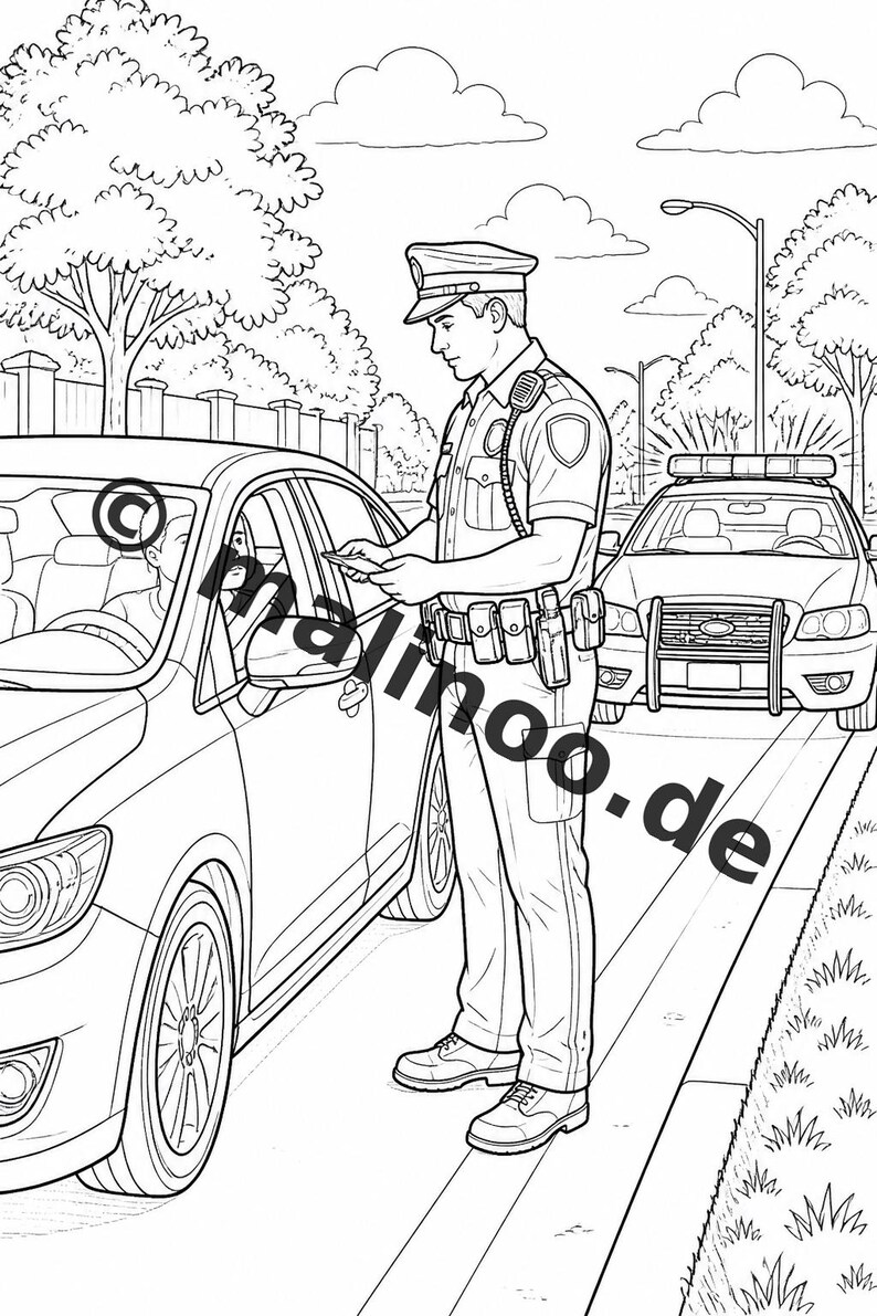 Livro de colorir policial para crianças – 50 páginas para colorir – Download em PDF E1/B5 (DIN-A4) – Presente, atividade para viagens, aniversário, diversão garantida imagem 19