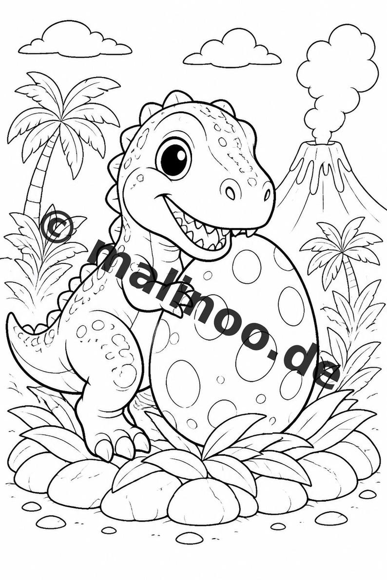 Baby Dinosaurs Coloring Book for Kids – 50 Coloring Pages – PDF Download E1/B3 (DIN-A4) – Gift, Travel Activity, Birthday, Activity image 4