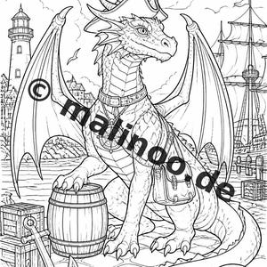 Libro da colorare di draghi per bambini – 50 pagine da colorare – Download PDF E1/B1 (DIN-A4) – Regalo, Attività da viaggio, Compleanno, Attività immagine 12