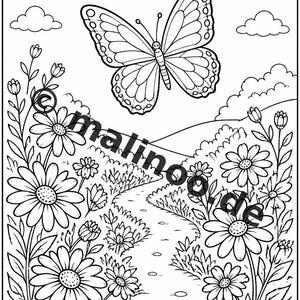 100 vlinderontwerpen om in te kleuren voor kinderen vanaf 6 jaar – Activiteit voor kleuters en peuters – Printbare kleurplaten (PDF) E2 afbeelding 10