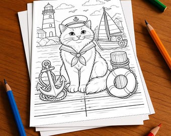 猫の塗り絵、印刷済み、製本なし – 子供向け塗り絵50ページ – 第6巻、第1版（DIN A4サイズ）