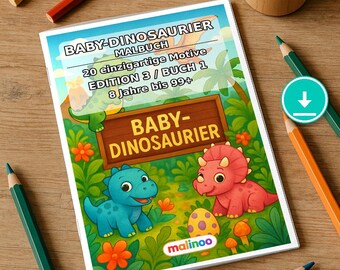 Baby Dinosaurs Coloring Book for Kids – 20 Coloring Pages – PDF Download E1/B1 (DIN-A4) – Party Favor, Gift, Children's Birthday Party, Party Favor