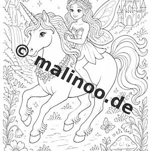Fairy Coloring Book for Children – 50 Coloring Pages – PDF Download E1/B1 (DIN-A4) – Gift, Travel Activity, Birthday, Activity image 10