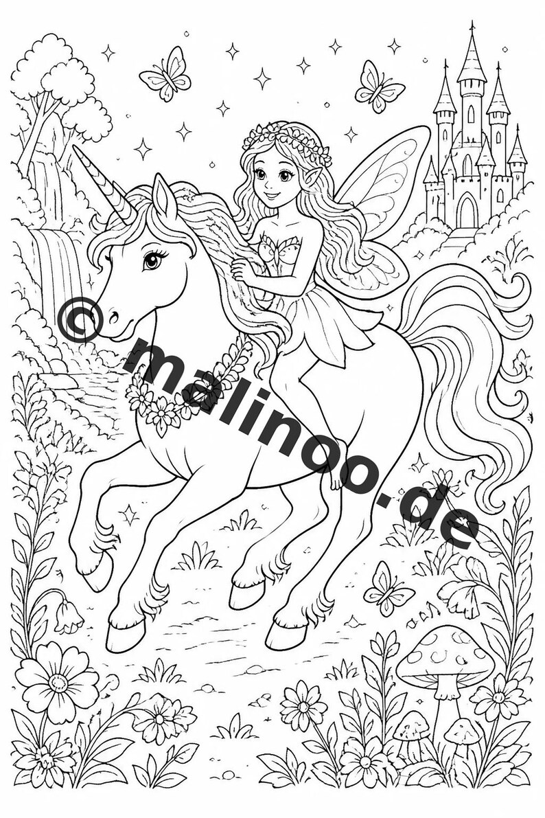 Fairy Coloring Book for Children – 50 Coloring Pages – PDF Download E1/B1 (DIN-A4) – Gift, Travel Activity, Birthday, Activity image 10