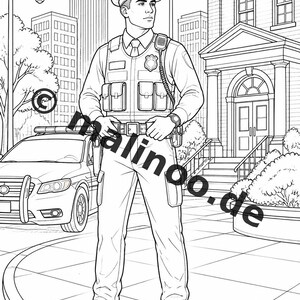 Livro de colorir policial para crianças – 50 páginas para colorir – Download em PDF E1/B5 (DIN-A4) – Presente, atividade para viagens, aniversário, diversão garantida imagem 4