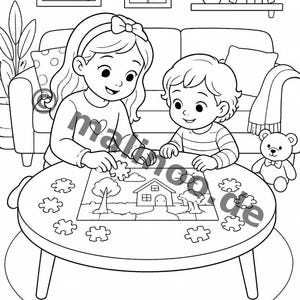 Große Schwester Malvorlagen für Kinder – fördert Feinmotorik und Konzentration – 20 Ausmalbilder (PDF) E1/B3 Bild 10