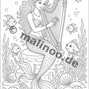 Gift idea for grandchildren and godchildren: Mermaid coloring book with 100 coloring pages (DIN A4) E6 image 7