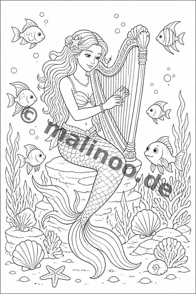 Gift idea for grandchildren and godchildren: Mermaid coloring book with 100 coloring pages (DIN A4) E6 image 7