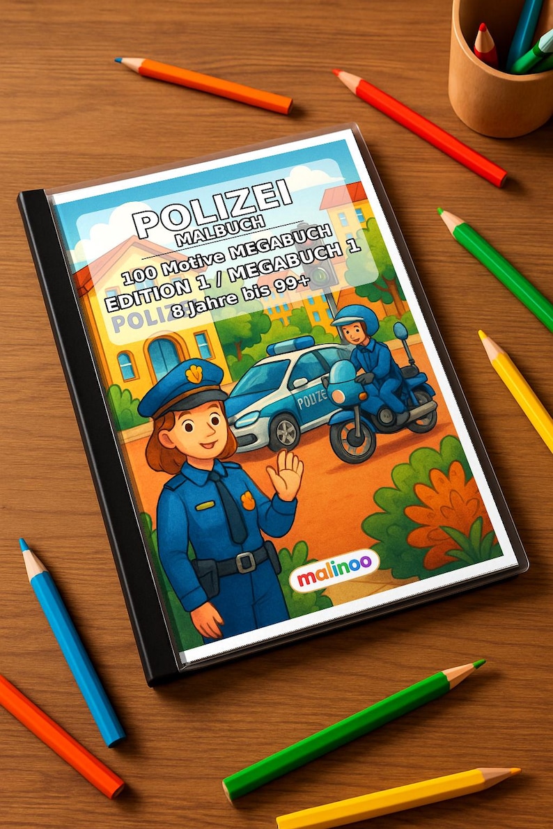 Livre de coloriage et de dessin sur le thème de la police pour les enfants de 8 ans et plus – 100 images à colorier – Petit cadeau d'anniversaire pour enfants (format A4) E1 image 1