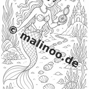 Livre de coloriage de sirènes pour enfants – 100 pages à colorier – Téléchargement PDF E1/B3 (DIN-A4) – Cadeau, activité, calendrier de l'Avent, anniversaire image 11
