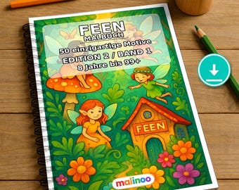Libro para colorear de hadas en formato PDF (descarga digital): 50 páginas para colorear para niños. Volumen 1, Edición 1 (DIN-A4).