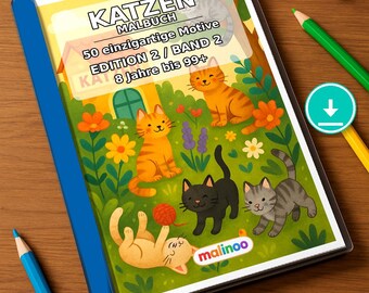 Cat Coloring Book for Kids – 50 Coloring Pages – PDF Download E1/B2 (DIN-A4) – Gift, Travel Activity, Birthday, Activity