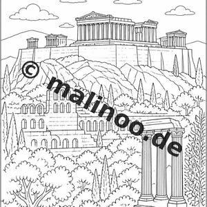 Greece Coloring Book for Kids – 50 Coloring Pages – PDF Download E1/B1 (DIN-A4) – Gift, Travel Activity, Birthday, Activity image 3