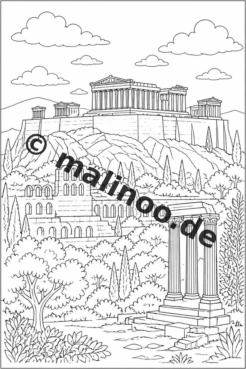Greece Coloring Book for Kids – 50 Coloring Pages – PDF Download E1/B1 (DIN-A4) – Gift, Travel Activity, Birthday, Activity image 3