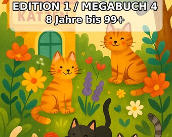 Kolorowanka z kotami, wydrukowana i oprawiona – 100 kolorowanek dla dzieci – MEGA BOOK 04 Wydanie 1 – Druk dwustronny (DIN A4)