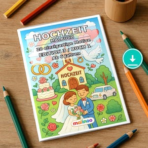 Wedding coloring book as a PDF for children – varied motifs for kindergarten and school children – 20 coloring pages E1/B3 image 1