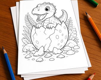 Dino-Babys Malbuch Kinder – 20 Ausmalbilder – gedruckt+lose E1/B3 (DIN-A4) – Mitgebsel, Geschenk, Kindergeburtstag, Gastgeschenk