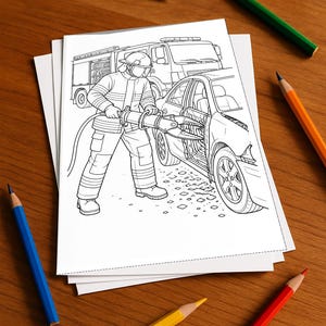 Firefighter coloring book, printed, unbound – 20 coloring pages for children – Book 06 Edition 1 (DIN A4)