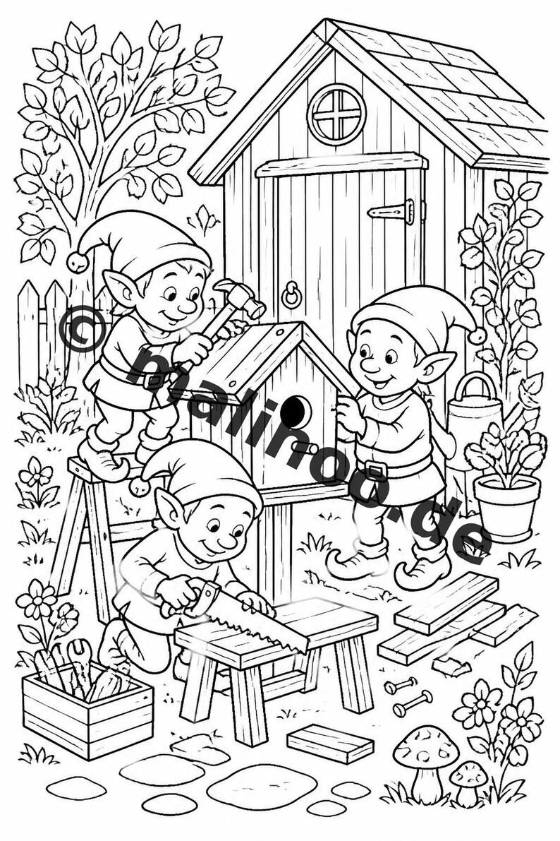 Livre de coloriage d'elfes pour enfants – 20 pages à colorier – Format imprimé et relié E1/B1 (DIN-A5) – Cadeau d'invité, souvenir de fête, cadeau pour anniversaire d'enfant image 6