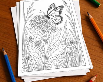Schmetterlinge Malbuch Kinder – 50 Ausmalbilder – gedruckt+lose E1/B5 (DIN-A4) – Geschenk, Reisebeschäftigung, Geburtstag, Beschäftigung