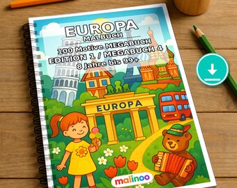 Libro para colorear de Europa en formato PDF (descarga digital): 100 páginas para colorear para niños – MEGA LIBRO 04 Edición 1 (DIN A4)