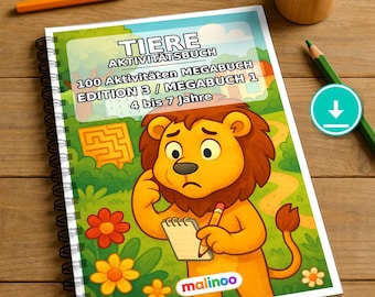 Livre d'activités sur les animaux pour enfants – 100 pages de jeux et d'activités – Téléchargement PDF E1/B1 (DIN-A4) – Cadeau, Activités, Calendrier de l'Avent