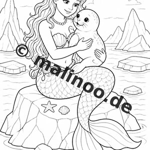 Libro da colorare di sirene per bambini – 100 pagine da colorare – Download PDF E1/B2 (DIN-A4) – Regalo, Attività, Calendario dell'Avvento, Compleanno immagine 4