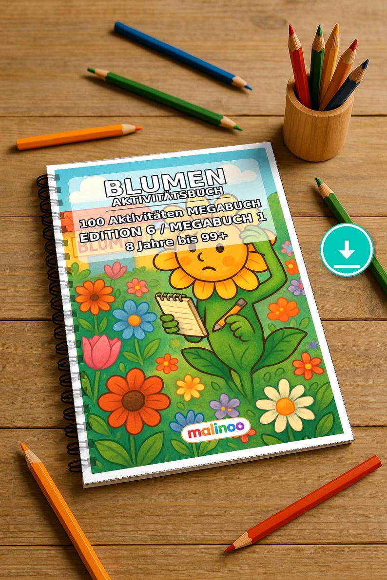Blumen Aktivitätsbuch PDF Download digital – 100 Rätsel- und Aktivitätsseiten für Kinder – MEGABUCH 01 Edition 1 (DIN-A4) image 1