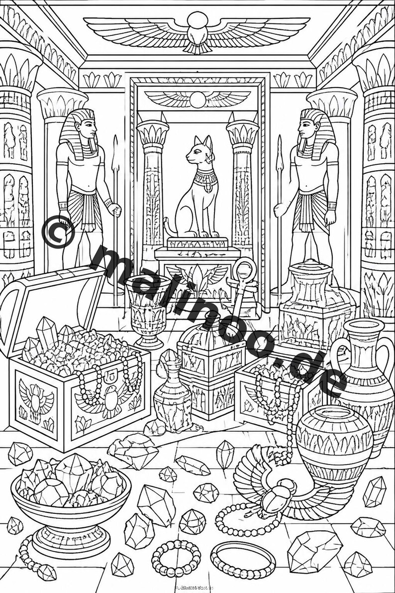 Livro de colorir do Egito, impresso, sem encadernação – 100 páginas para colorir para crianças – MEGA BOOK 01 Edição 1 (DIN A4) imagem 19