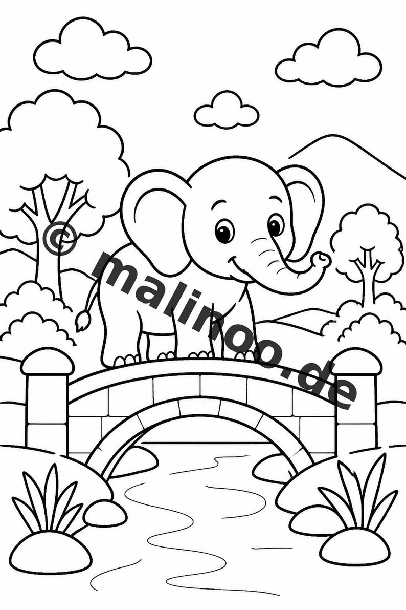 Elephant Coloring Book for Children – 100 Coloring Pages – PDF Download E1/B1 (DIN-A4) – Gift, Activity, Advent Calendar, Birthday image 10