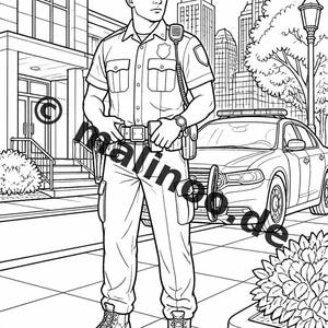 Police Coloring Book for Kids – 100 Coloring Pages – PDF Download E1/B4 (DIN-A4) – Gift, Activity, Advent Calendar, Birthday image 4
