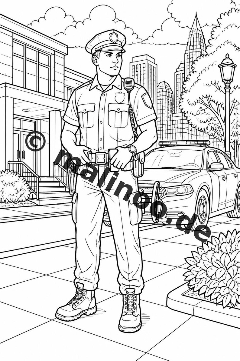 Police Coloring Book for Kids – 100 Coloring Pages – PDF Download E1/B4 (DIN-A4) – Gift, Activity, Advent Calendar, Birthday image 4