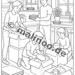引っ越しします！子供向け塗り絵 – リラックスとマインドフルネスのための塗り絵 – 20ページ (PDF) E1/B1 画像 3