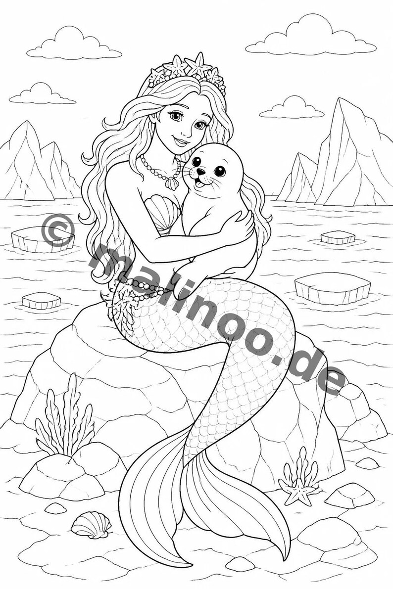 Livre de coloriage et de dessin de sirènes pour enfants – Activité pour les salles d'attente, les cabinets médicaux et les restaurants – 100 pages à colorier (format A4) E3 image 15