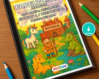 Mythical Creatures Coloring Book for Children – 100 Coloring Pages – PDF Download E1/B3 (DIN-A4) – Gift, Activity, Advent Calendar, Birthday