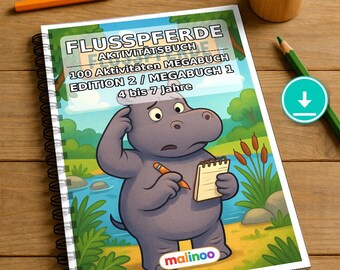 Hippos Activity Book for Children – 100 Puzzle and Activity Pages – PDF Download E1/B1 (DIN-A4) – Gift, Activity