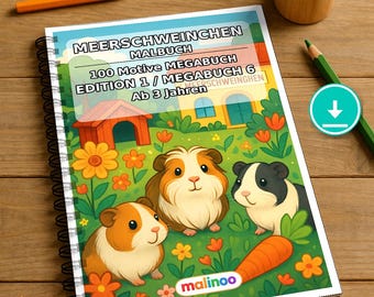 Guinea Pig Coloring Book for Children – 100 Coloring Pages – PDF Download E1/B6 (DIN-A4) – Gift, Activity, Advent Calendar, Birthday
