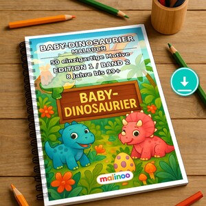 Baby Dinosaur Coloring Book PDF Download Digital – 50 Coloring Pages for Children – Volume 2 Edition 1 (DIN A4) image 1