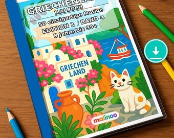 Libro para colorear de Grecia para niños – 50 páginas para colorear – Descarga en PDF E1/B4 (DIN-A4) – Regalo, actividad de viaje, cumpleaños, actividad