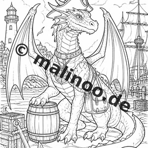 Drachen Malbuch Kinder – 100 Ausmalbilder – PDF Download E1/B1 (DIN-A4) – Geschenk, Beschäftigung, Adventskalender, Geburtstag Bild 12