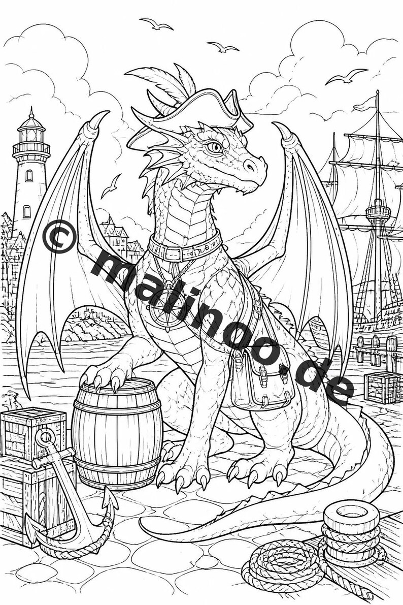 Drachen Malbuch Kinder – 100 Ausmalbilder – PDF Download E1/B1 (DIN-A4) – Geschenk, Beschäftigung, Adventskalender, Geburtstag Bild 12
