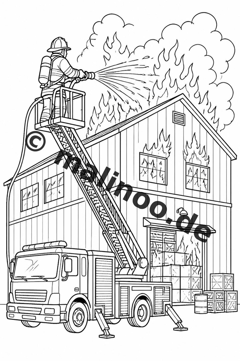 Livro de colorir de bombeiros em PDF para download digital – 50 páginas para colorir para crianças – Volume 2, Edição 1 (DIN-A4) imagem 17